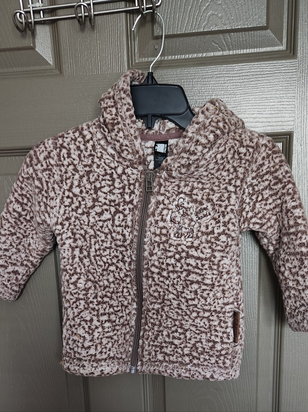 Initial Attraction Plush Zip-Up Hoodie Jacket for Kids - Brown/Cream